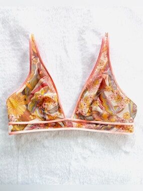 Victoria's Secret "Coral Floral" Triangle Mesh Bralette, Retro Gold Pink, Size M